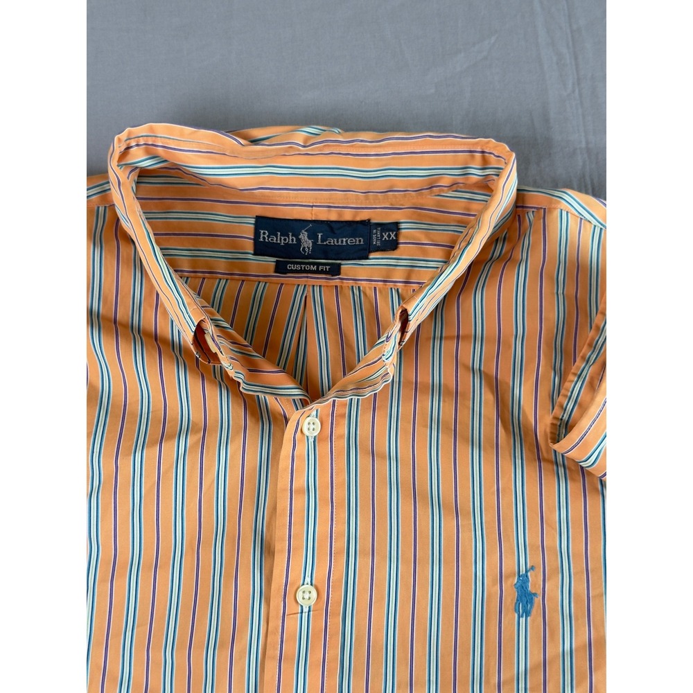 Ralph Lauren Shirt Mens XXL Extra‎ Extra Large Orange Striped Custom Fit Preppy
